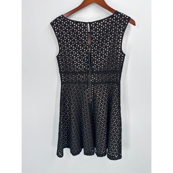LOFT Black Eyelet Sleeveless Fit Flare Dress Sleeveless Cotton Lined Size 4 - Picture 4 of 8